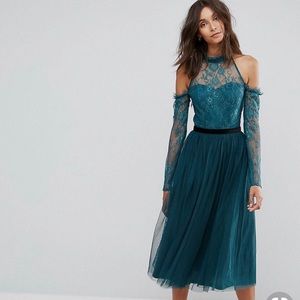 NWT ASOS Tall Cold Shoulder Dark Green Midi Dress
